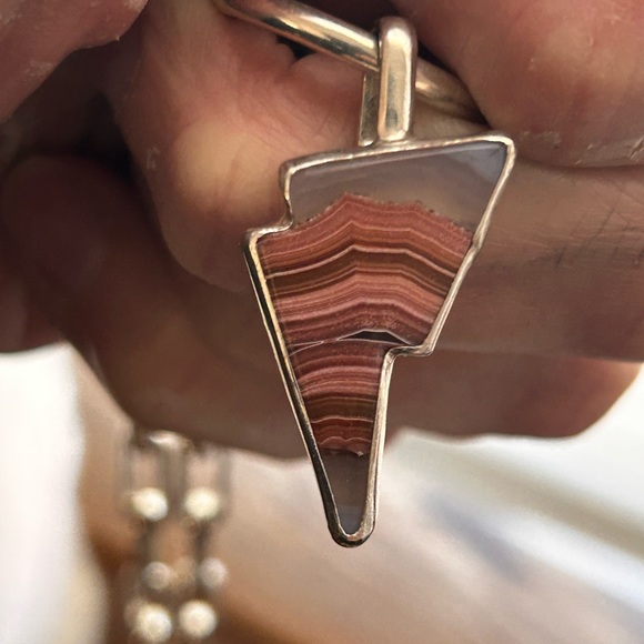 Artisan Gemstone Sterling Lightening Bolt Pendant Necklace Signed Final Price - Picture 6 of 6